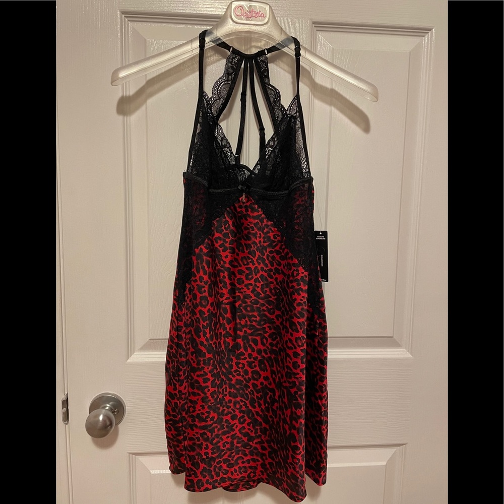 Sexy Red and Black Satin Cheetah Lace Nightie